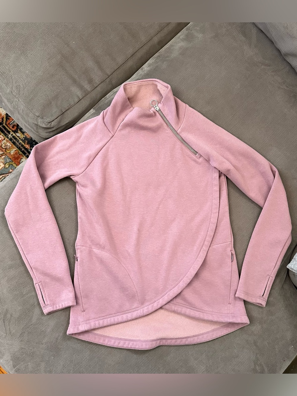 Athleta Sweater Womens Size XXS Pink Cozy Karm Asym Open Zipper Casual